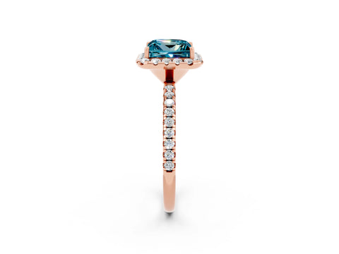 Rose gold Princess Cut Halo Round Diamond Pavé Band Four-Prong Ring_2