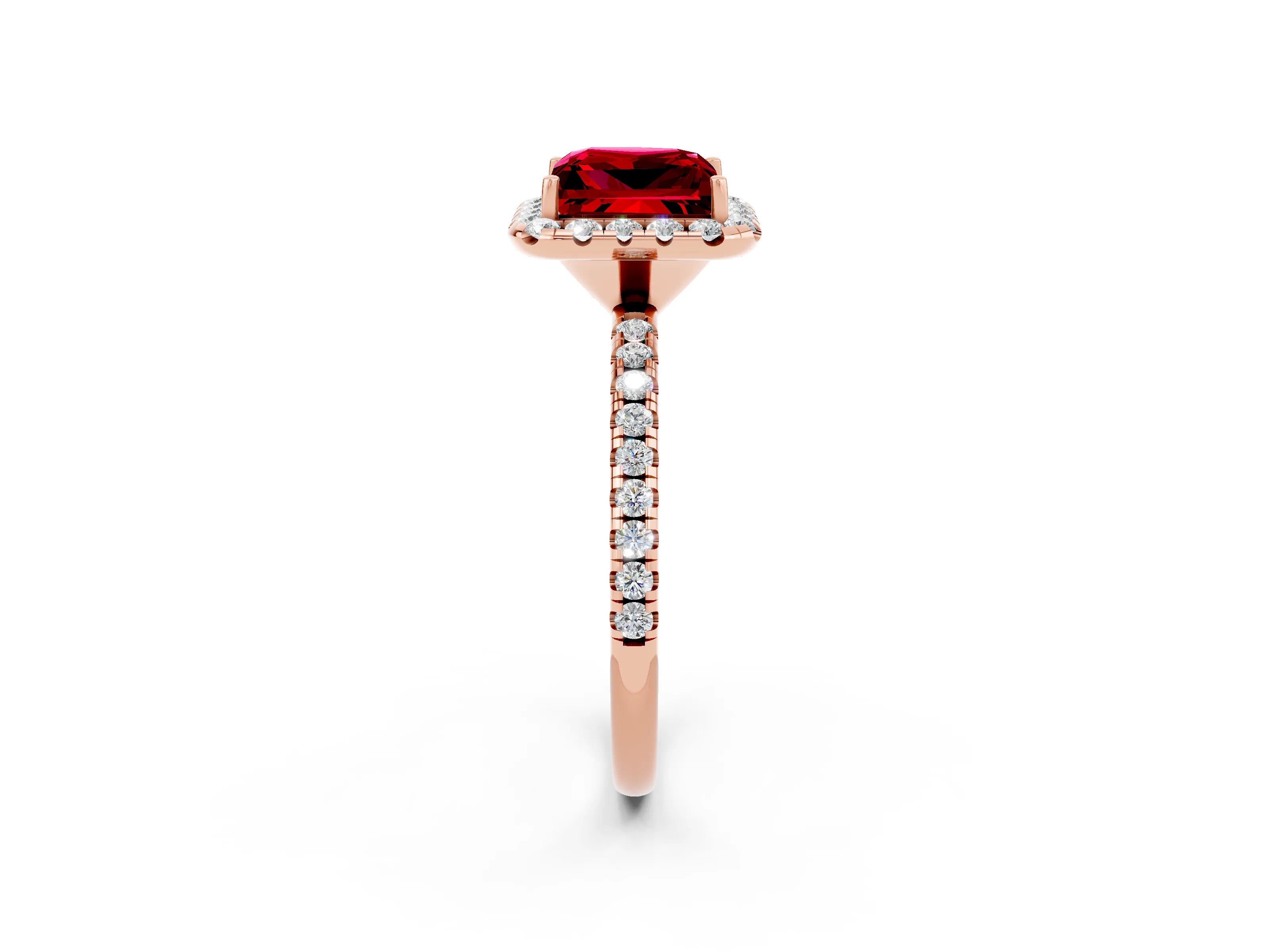 Rose gold Princess Cut Halo Round Diamond Pavé Band Four-Prong Ring_2