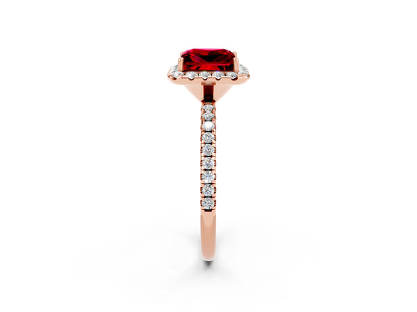 Rose gold Princess Cut Halo Round Diamond Pavé Band Four-Prong Ring