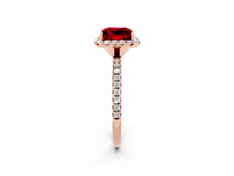 Rose gold Princess Cut Halo Round Diamond Pavé Band Four-Prong Ring_2