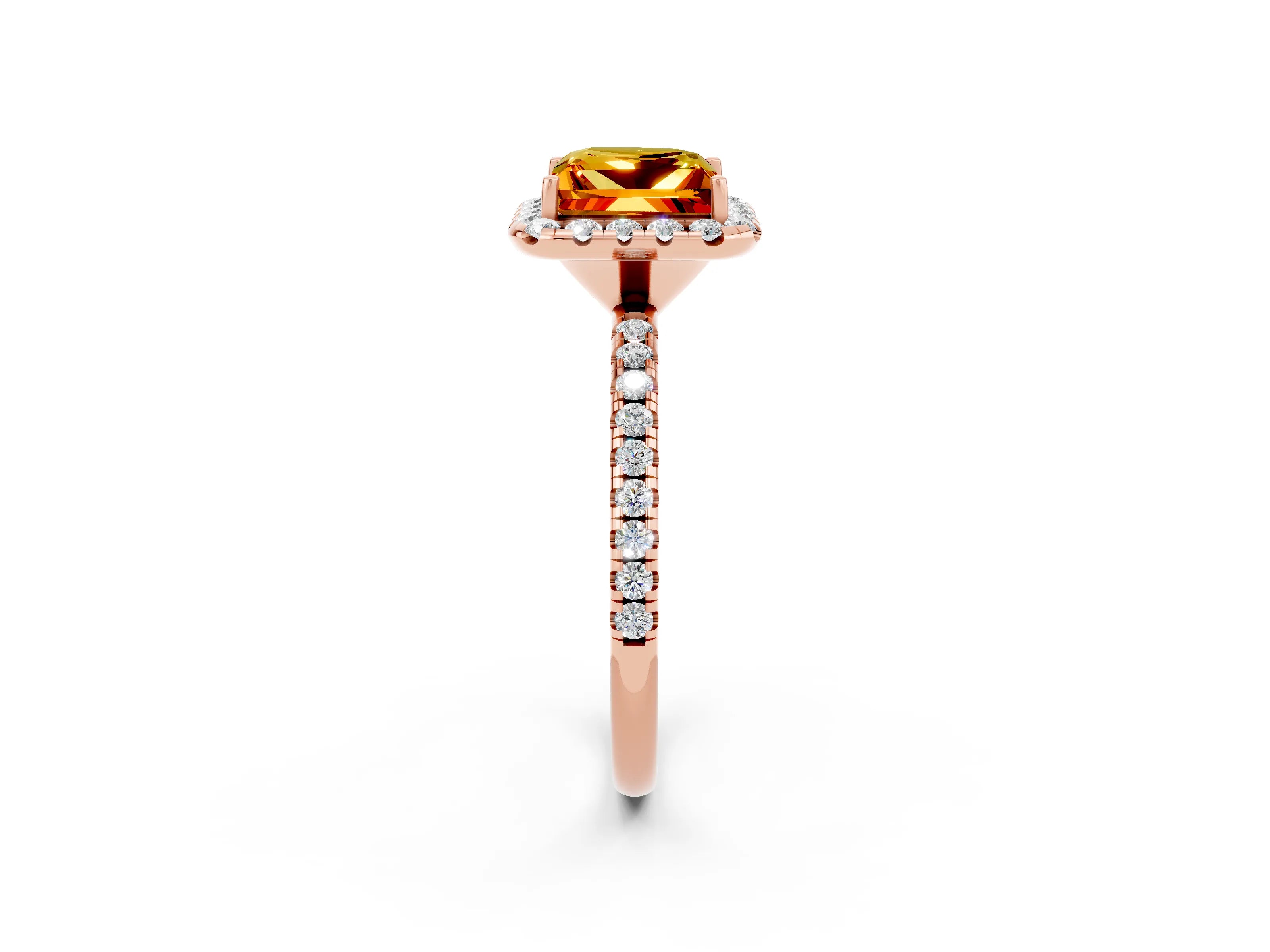 Rose gold Princess Cut Halo Round Diamond Pavé Band Four-Prong Ring_2