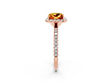 Rose gold Princess Cut Halo Round Diamond Pavé Band Four-Prong Ring_2
