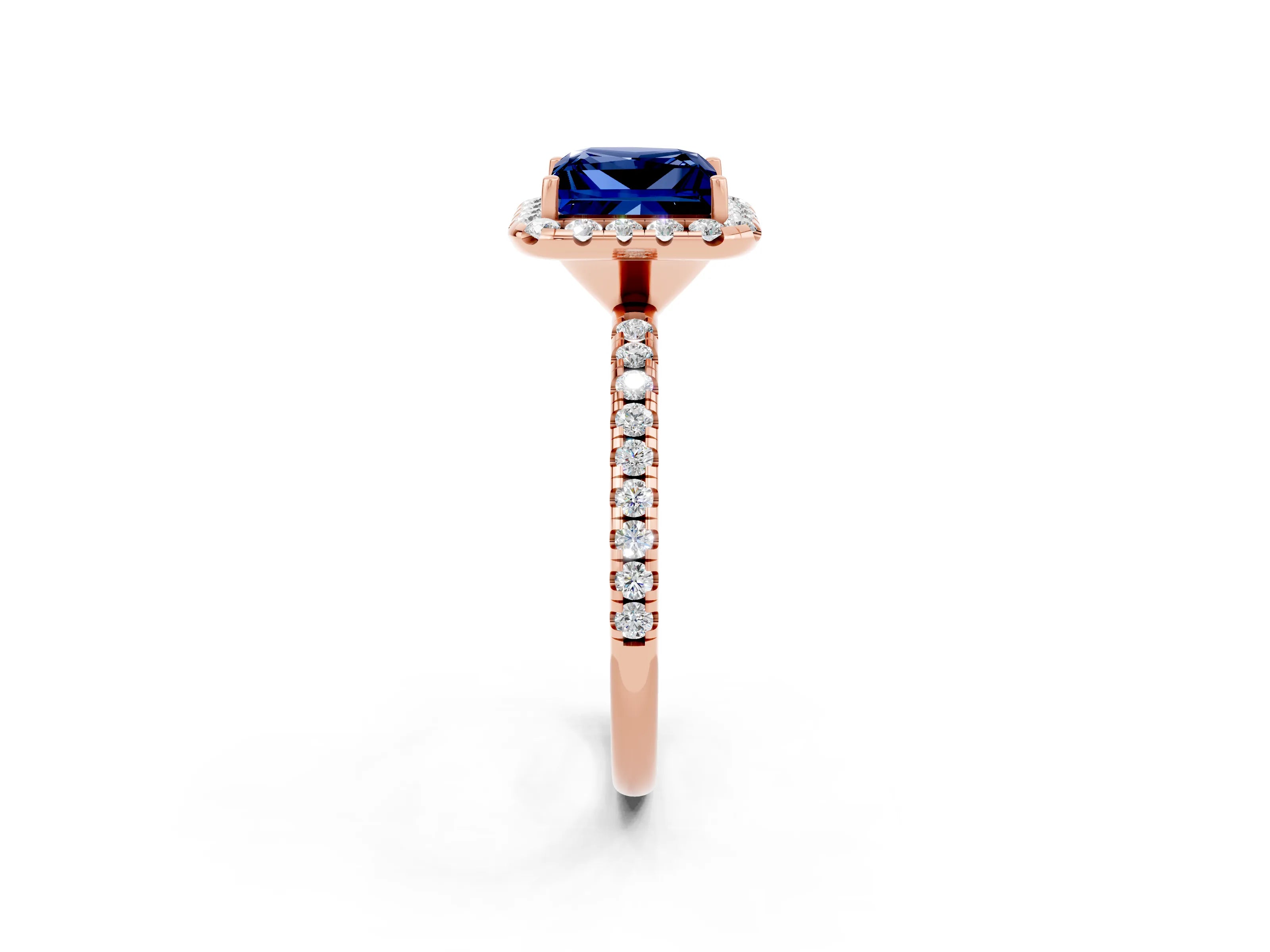 Rose gold Princess Cut Halo Round Diamond Pavé Band Four-Prong Ring_2
