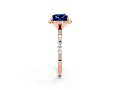 Rose gold Princess Cut Halo Round Diamond Pavé Band Four-Prong Ring_2