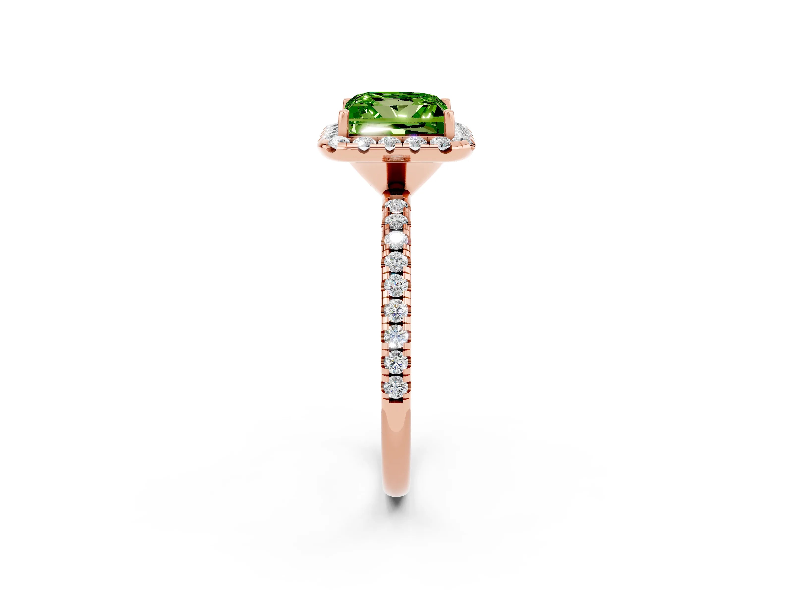Rose gold Princess Cut Halo Round Diamond Pavé Band Four-Prong Ring_2