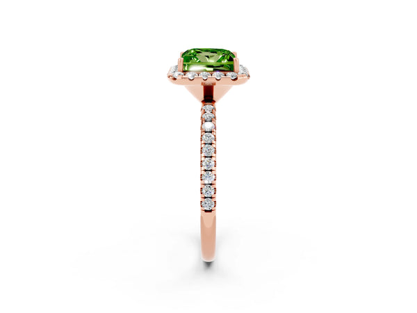 Rose gold Princess Cut Halo Round Diamond Pavé Band Four-Prong Ring