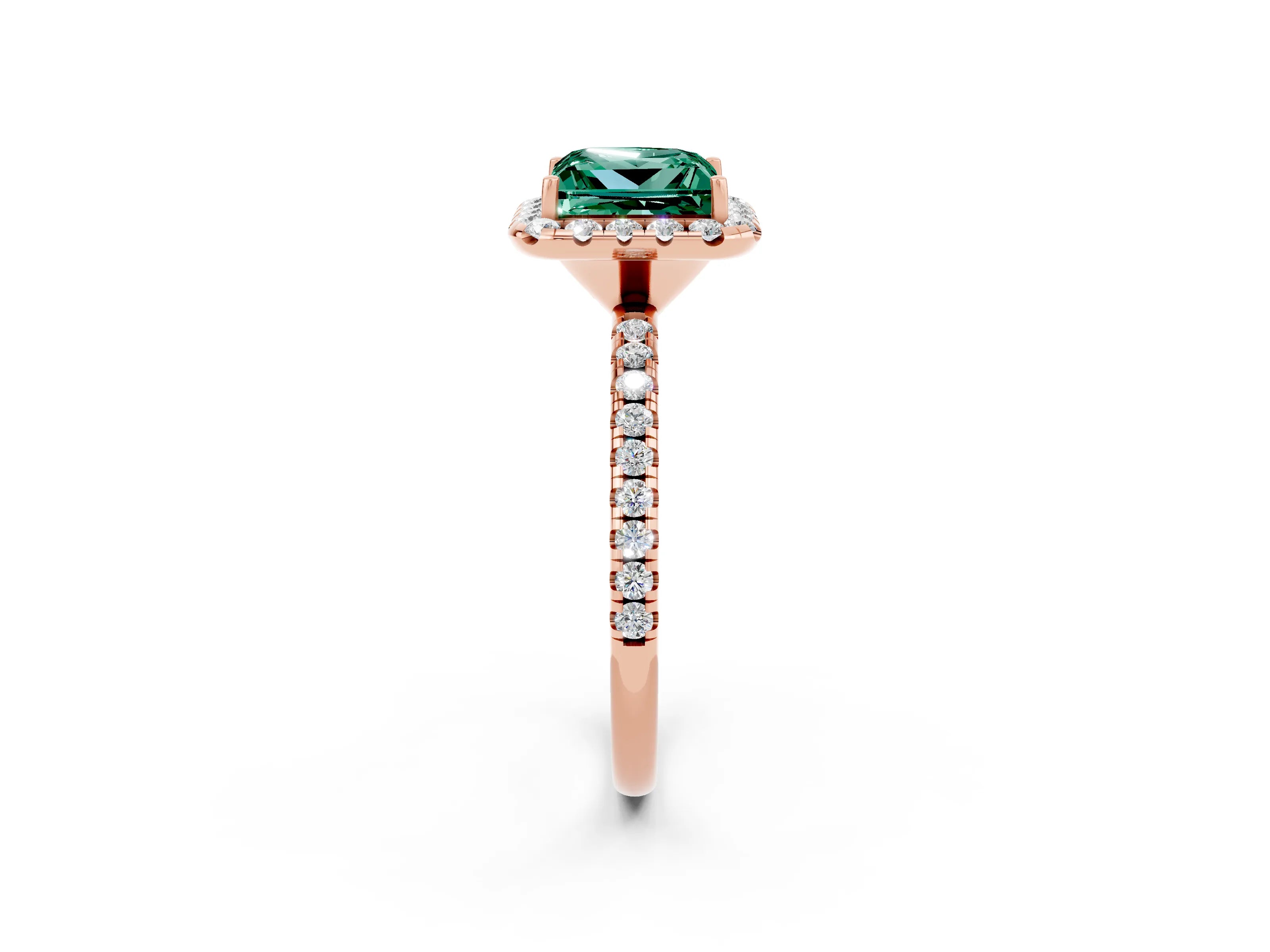 Rose gold Princess Cut Halo Round Diamond Pavé Band Four-Prong Ring_2