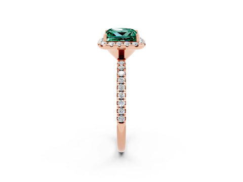 Rose gold Princess Cut Halo Round Diamond Pavé Band Four-Prong Ring_2