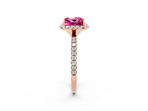 Rose gold Princess Cut Halo Round Diamond Pavé Band Four-Prong Ring_2