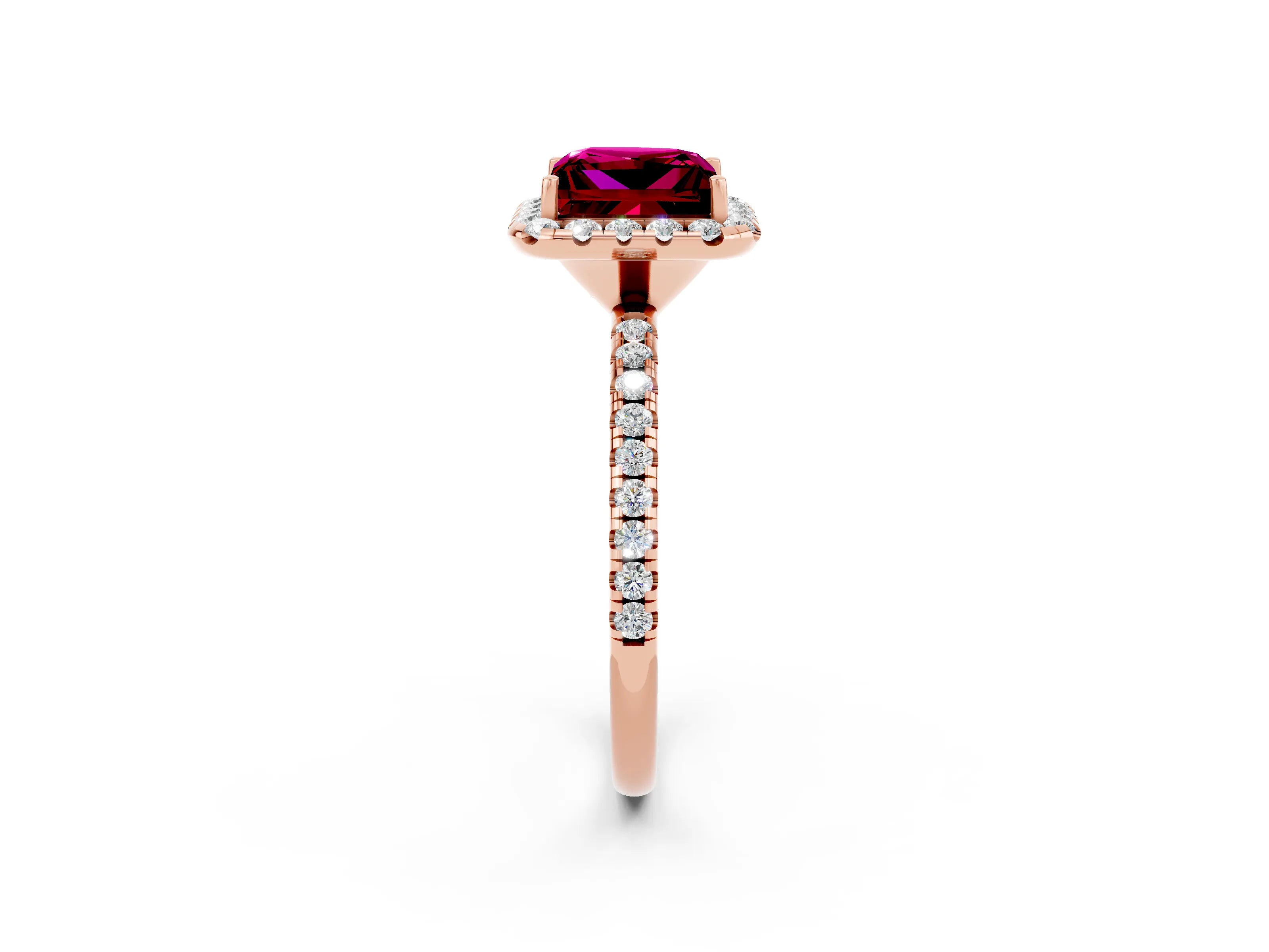 Rose gold Princess Cut Halo Round Diamond Pavé Band Four-Prong Ring_2