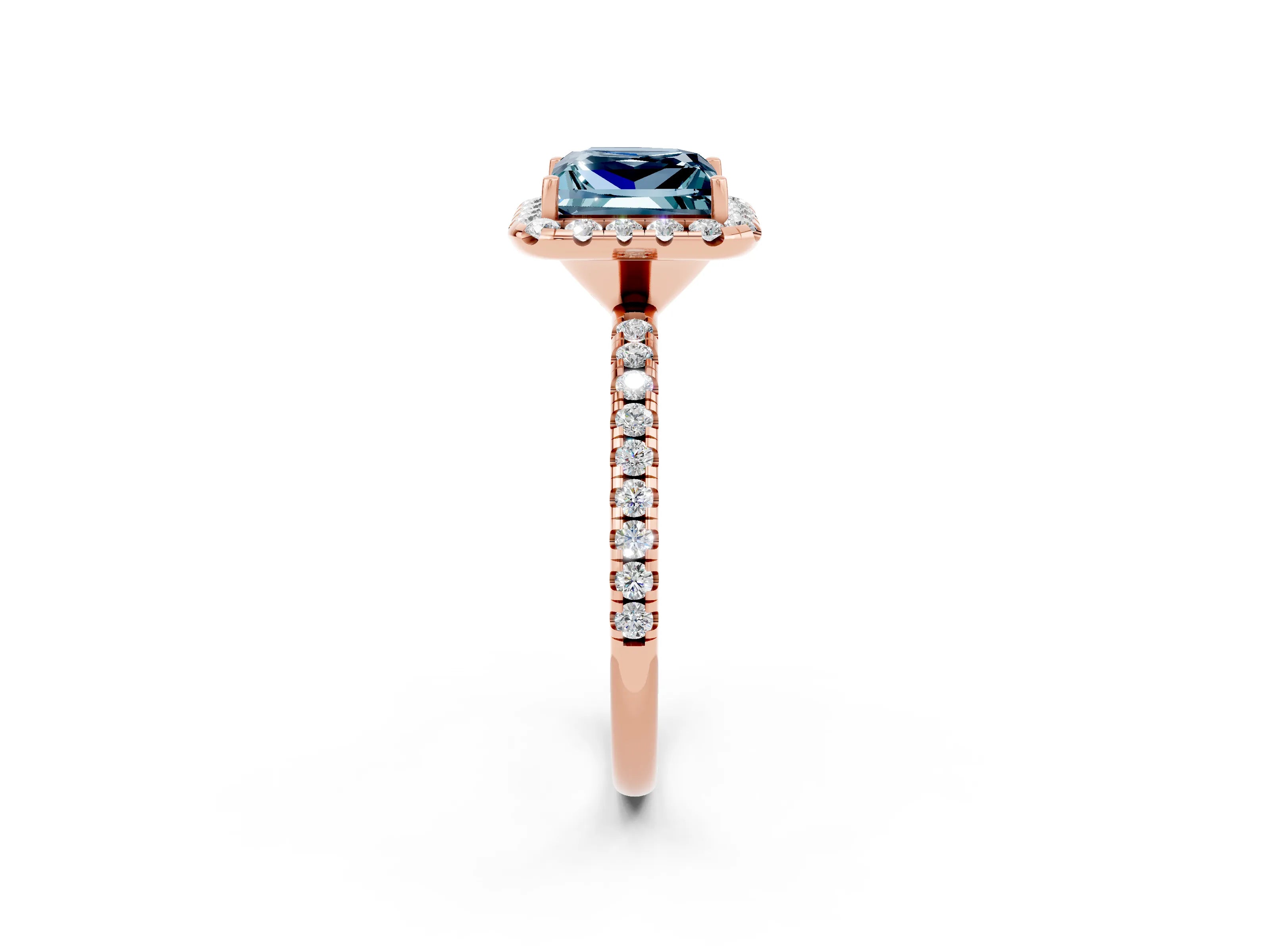 Rose gold Princess Cut Halo Round Diamond Pavé Band Four-Prong Ring_2