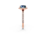 Rose gold Princess Cut Halo Round Diamond Pavé Band Four-Prong Ring_2