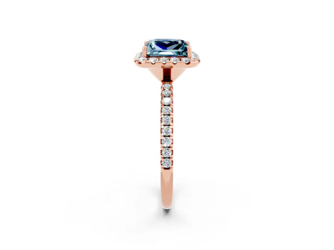 Rose gold Princess Cut Halo Round Diamond Pavé Band Four-Prong Ring_2