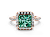 Rose gold Princess Cut Halo Round Diamond Pavé Band Four-Prong Ring
