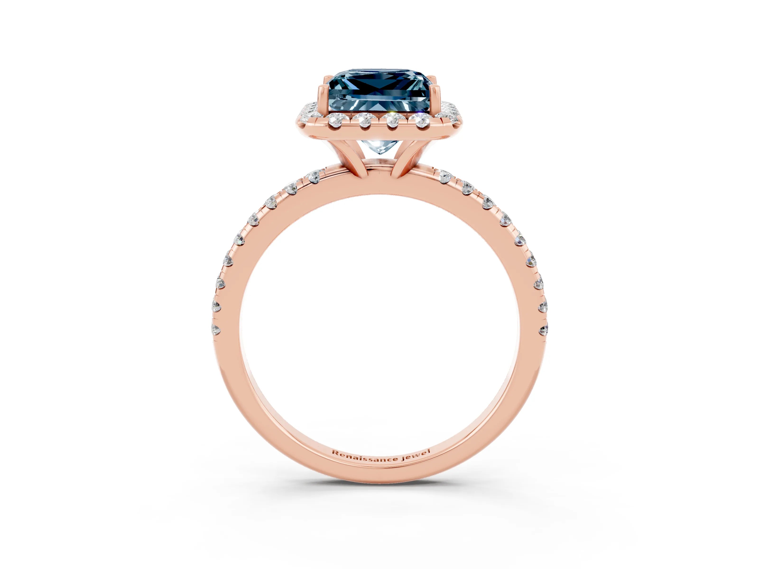 Rose gold Princess Cut Halo Round Diamond Pavé Band Four-Prong Ring_3