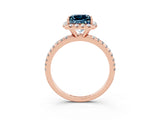 Rose gold Princess Cut Halo Round Diamond Pavé Band Four-Prong Ring_3