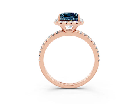 Rose gold Princess Cut Halo Round Diamond Pavé Band Four-Prong Ring_3