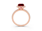 Rose gold Princess Cut Halo Round Diamond Pavé Band Four-Prong Ring_3