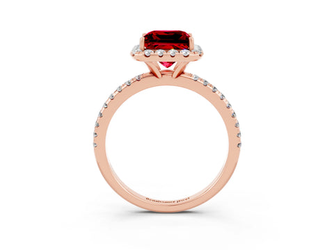 Rose gold Princess Cut Halo Round Diamond Pavé Band Four-Prong Ring_3