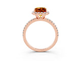 Rose gold Princess Cut Halo Round Diamond Pavé Band Four-Prong Ring_3