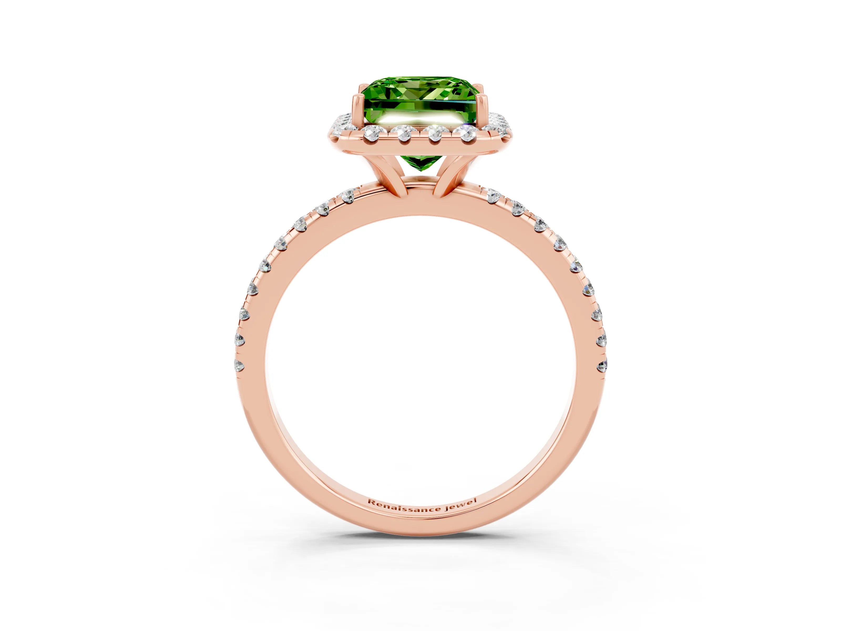 Rose gold Princess Cut Halo Round Diamond Pavé Band Four-Prong Ring_3