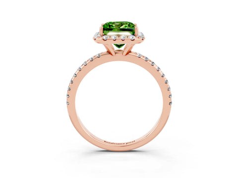 Rose gold Princess Cut Halo Round Diamond Pavé Band Four-Prong Ring_3