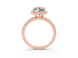 Rose gold Princess Cut Halo Round Diamond Pavé Band Four-Prong Ring_3