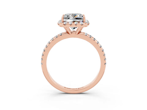 Rose gold Princess Cut Halo Round Diamond Pavé Band Four-Prong Ring_3