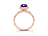 Rose gold Princess Cut Halo Round Diamond Pavé Band Four-Prong Ring_3