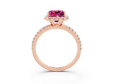 Rose gold Princess Cut Halo Round Diamond Pavé Band Four-Prong Ring_3