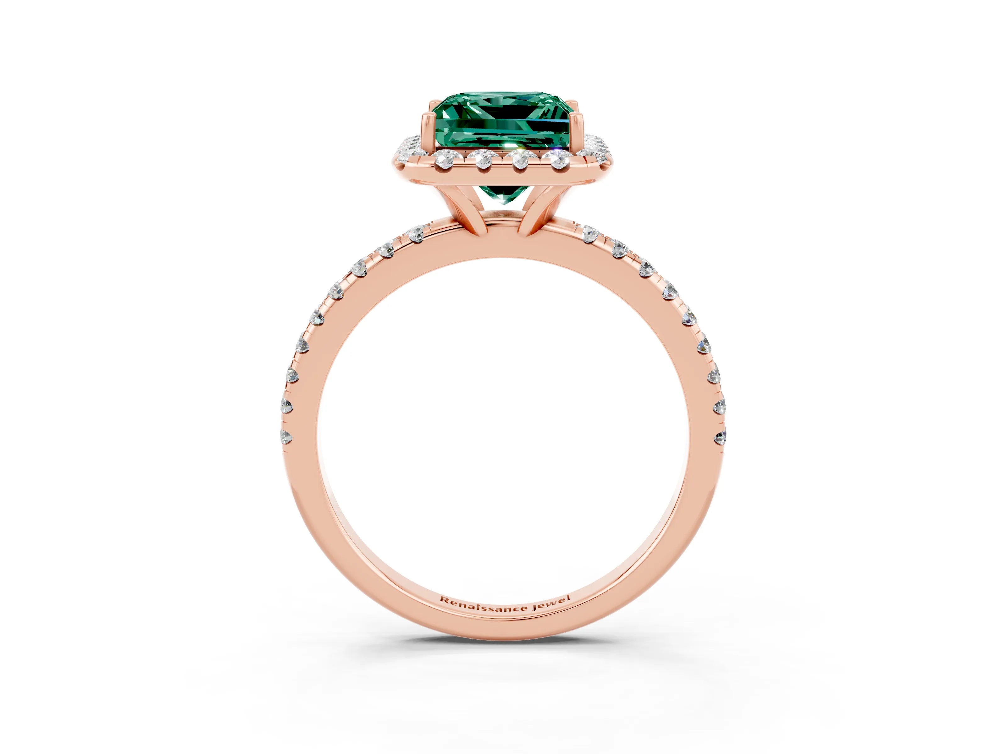 Rose gold Princess Cut Halo Round Diamond Pavé Band Four-Prong Ring_3