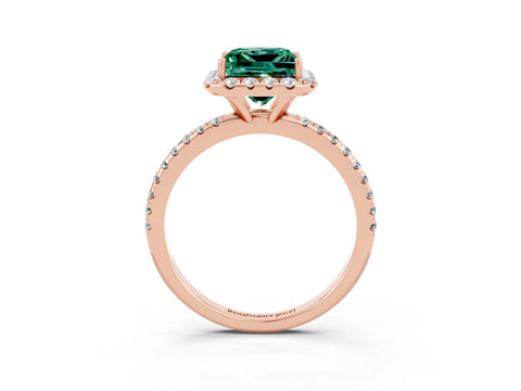 Rose gold Princess Cut Halo Round Diamond Pavé Band Four-Prong Ring_3