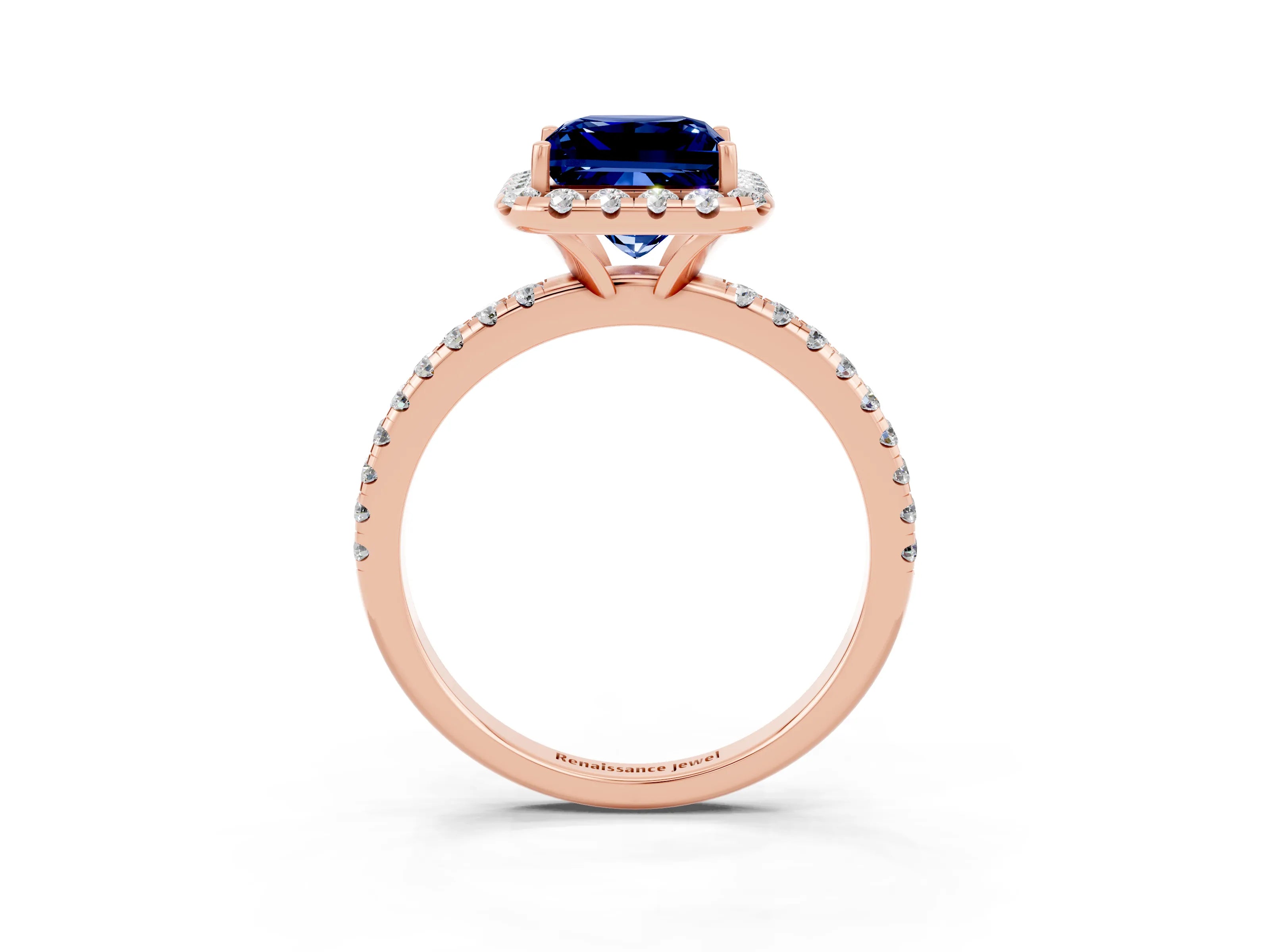 Rose gold Princess Cut Halo Round Diamond Pavé Band Four-Prong Ring_3