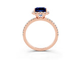Rose gold Princess Cut Halo Round Diamond Pavé Band Four-Prong Ring_3