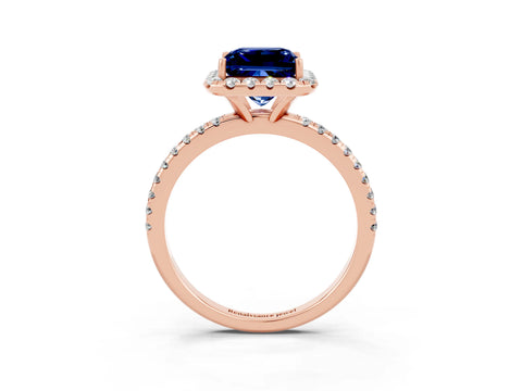 Rose gold Princess Cut Halo Round Diamond Pavé Band Four-Prong Ring_3