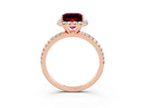 Rose gold Princess Cut Halo Round Diamond Pavé Band Four-Prong Ring_3