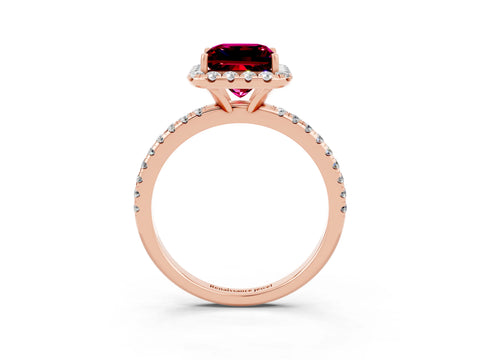Rose gold Princess Cut Halo Round Diamond Pavé Band Four-Prong Ring_3