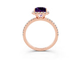Rose gold Princess Cut Halo Round Diamond Pavé Band Four-Prong Ring_3