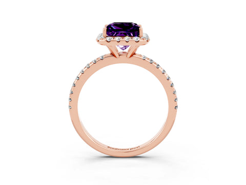 Rose gold Princess Cut Halo Round Diamond Pavé Band Four-Prong Ring_3