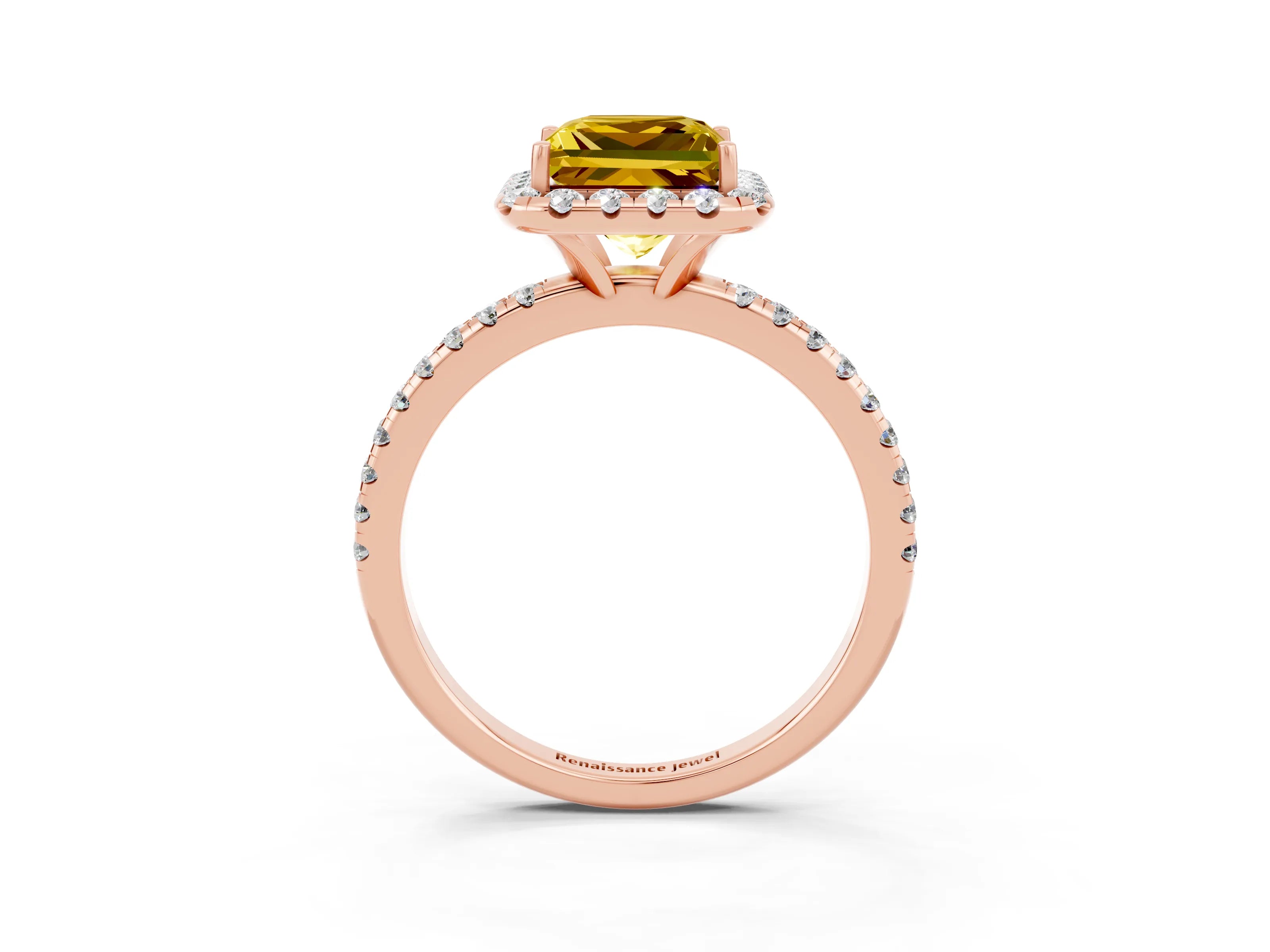Rose gold Princess Cut Halo Round Diamond Pavé Band Four-Prong Ring_3