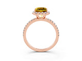 Rose gold Princess Cut Halo Round Diamond Pavé Band Four-Prong Ring_3