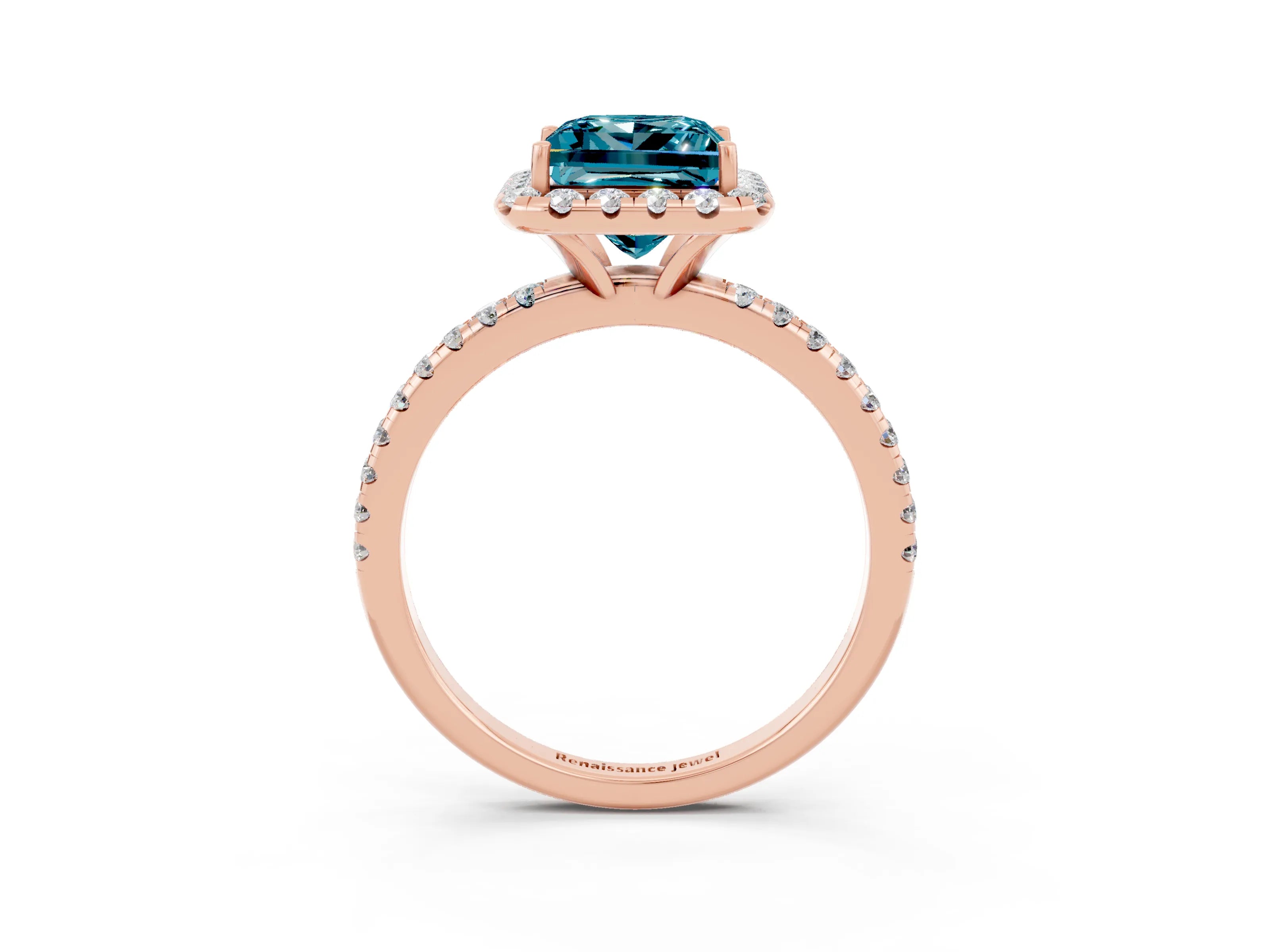 Rose gold Princess Cut Halo Round Diamond Pavé Band Four-Prong Ring_3