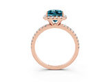 Rose gold Princess Cut Halo Round Diamond Pavé Band Four-Prong Ring_3