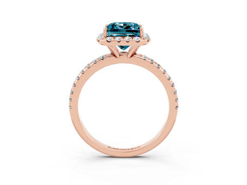 Rose gold Princess Cut Halo Round Diamond Pavé Band Four-Prong Ring_3