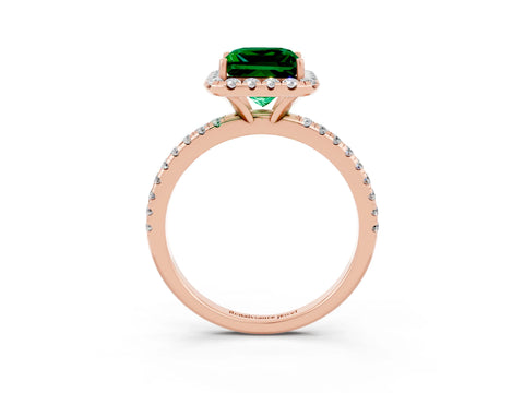Rose gold Princess Cut Halo Round Diamond Pavé Band Four-Prong Ring_3