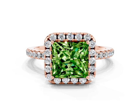 Rose gold Princess Cut Halo Round Diamond Pavé Band Four-Prong Ring