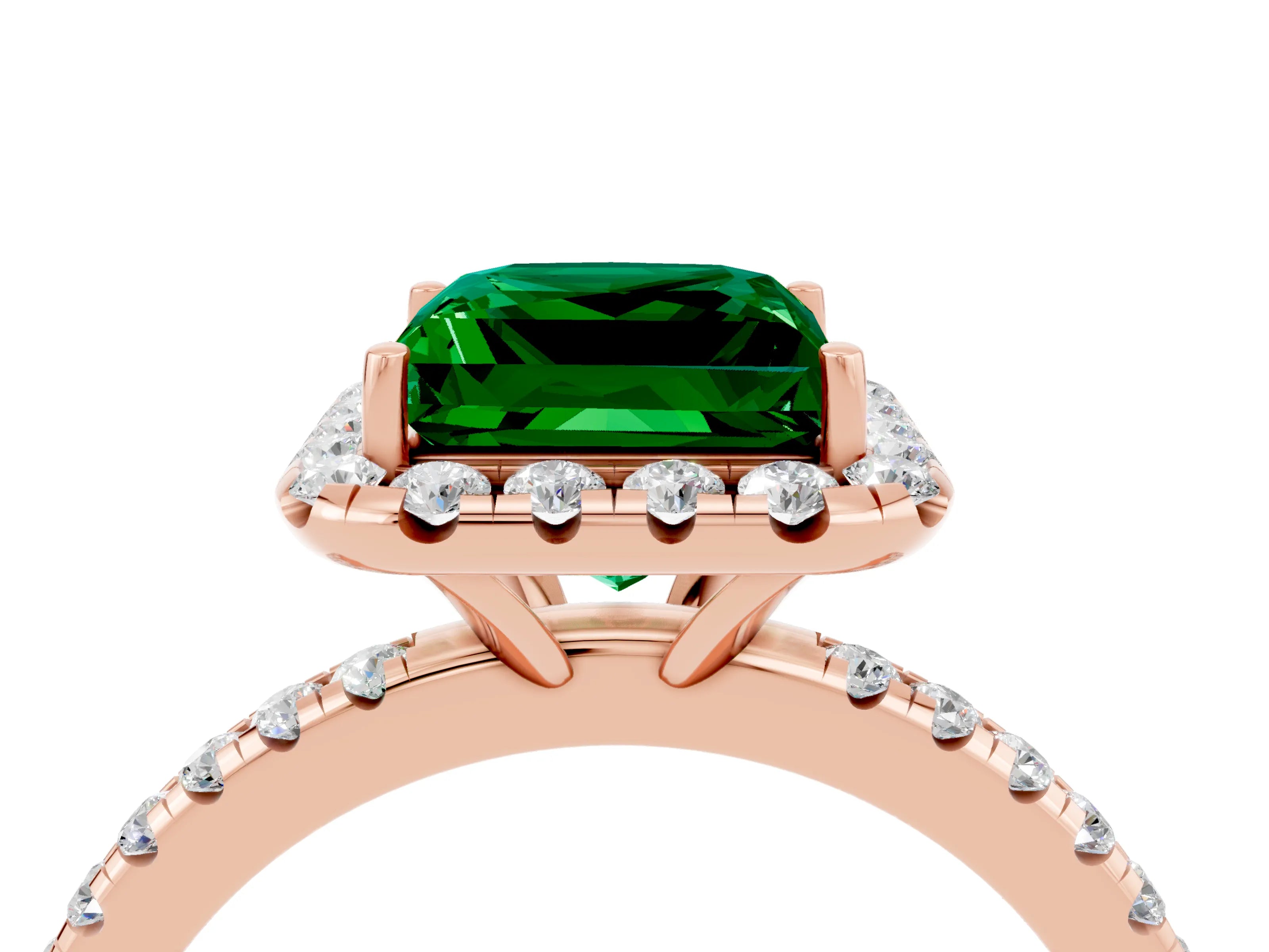 Rose gold Princess Cut Halo Round Diamond Pavé Band Four-Prong Ring_4