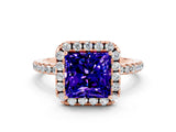 Rose gold Princess Cut Halo Round Diamond Pavé Band Four-Prong Ring