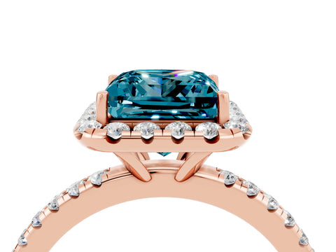 Rose gold Princess Cut Halo Round Diamond Pavé Band Four-Prong Ring_4