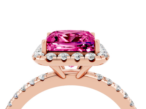 Rose gold Princess Cut Halo Round Diamond Pavé Band Four-Prong Ring_4